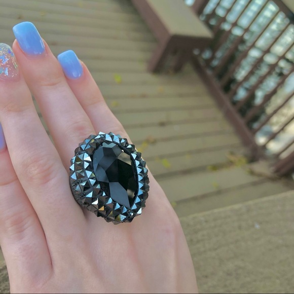 Swarovski Ring Black Hematite Jet Vesue Cocktail - Picture 7 of 12